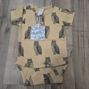NWT Kate Quinn Boy Girl 3-6 Months Bamboo Short Sleeve Caramel Owl Bodysuit